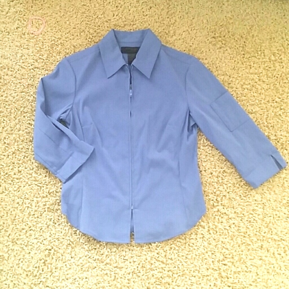 Express 3/4-sleeve Zipper-Front Stretch Blouse Women’s 1/2 (XS) Blue